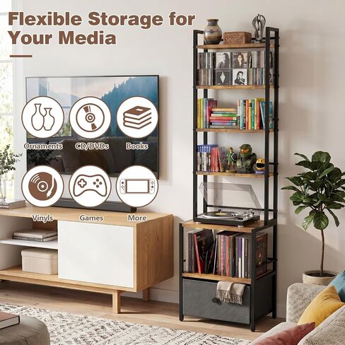 Arbuxzuy 6-Tier Wooden CD & Stereo Stand, Compact Audio Rack Cabinet | Game console shelf,Ideal for DVD players/Xbox,Space-saving tower design,6-tier storage for CDs/audio in Saudi Arabia