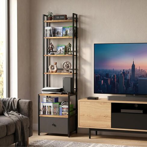 Arbuxzuy 6-Tier Wooden CD & Stereo Stand, Compact Audio Rack Cabinet | Game console shelf,Ideal for DVD players/Xbox,Space-saving tower design,6-tier storage for CDs/audio in Saudi Arabia