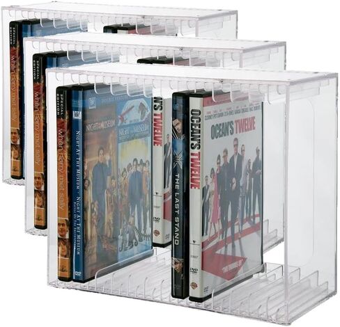 منظم أقراص DVD من البلاستيك الشفاف القابل للتكديس من STORi مع أقدام مطاطية | حامل مستطيل مثالي لغرفة المسرح | يحمل ما يصل إلى 14 حافظة DVD قياسية | صنع في الولايات المتحدة الأمريكية (عبوة من 3 قطع) in Kuwait