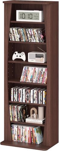 LELELINKY 7 Tier Arched DVD Shelf, DVD Rack with Adjustable Shelves, Black | Media Storage Cabinet for CDs & Movies, Media Shelf,Free Standing CD Rack Tower Bookcase or Living Room & Home Office in Saudi Arabia