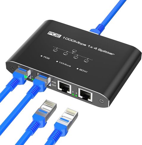 محول Gigabit PoE، محول إيثرنت جيجابت بمنفذين، مقسم إيثرنت، محول بدون PoE إلى PoE، محور الشبكة 1 في 2 مخرج، لوازم POE (15.4 وات) أو PoE+ (30 وات)، التوصيل والتشغيل، مسافة تصل إلى 328 قدمًا. in Kuwait