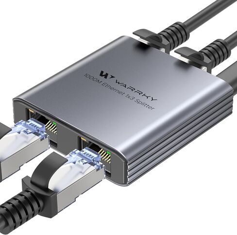 WARRKY Ethernet Splitter 1 to 2, 1000Mbps High Speed LAN Splitter, [0.55inch Ultra Slim, Integrally Molded Aluminum Case] Gigabit Ethernet Switch 2 port with USB-C Power Cable, for Cat5/5e/6/7/8 Cable in Saudi Arabia