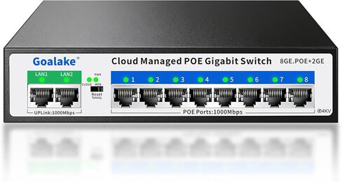 Goalake PoE Switch, 10 Ports Managed PoE Ethernet Switch (8*100M PoE Ports +2*1000M Uplinks), 120W Built in Power, 250m Extend Function, VLAN, QoS, Fanless Metal, Desktop/Wall Mount, Plug and Play in Saudi Arabia