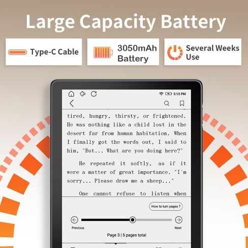 Veidoo 6 Inch E-Book Reader with Large E-Ink Screen, 32GB ROM, 758 x 1024, 212DPI, Adjustable SMARTlight, Android E-Reader, Built-in Speaker, WiFi E-Ink Tablet with Cover(Black) in Saudi Arabia
