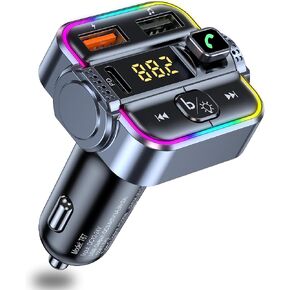 FM Transmitter for Car Bluetooth USB-C & USB Ports | Bluetooth V5.3 Car Radio Adapter, Hands-Free Wireless Car Kit with Ambient Light, U-Flash Playing Music, One Button Use in Saudi Arabia