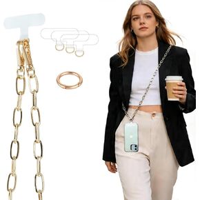 Crossbody Phone Lanyard Chain Shoulder CellPhone Strap Phone Charm Neck Chain iPhone Holder 3 Pad Patche Tether Universal for iPhone 16 Pro Max 15 14 11 Samsung S24 Flip 5 Google Moto Gold in Saudi Arabia