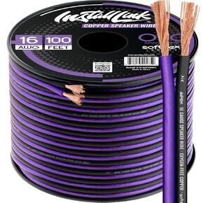 Install Link 16 AWG Gauge Speaker Wire (100 Feet) Car or Home Theater (OFC) | Pure OFC Copper, 16/2 Speaker Cable, 2-Conductor, Frosted Purple/Black, Easy Strip, Polarity ID, for Car Audio & Home Stereo in Kuwait
