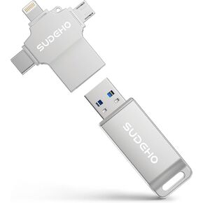 MFi Certified Photo Stick 128GB USB 3.0 Flash Drive for iPhone, 4 in 1 External Thumb Drive for Picture Video Saver and Backup, High Speed Memory Stick USB Drive for iPhone/iPad/Android/PC (Silver) in Saudi Arabia