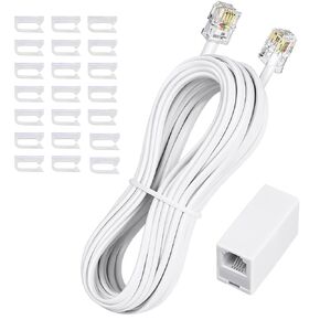 Phone Extension Cord 2PCS 25Ft for Landline Phones, RJ11 Telephone Extension Cable with 2 Inline Couplers & 40 Cable Clips, White Phone Line Cord for Home Office Fax Modem in Saudi Arabia