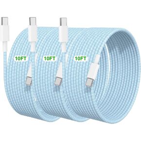 10FT USB C to C Fast Charger Cord for iPhone 17 16 15,Extra Long Heavy Duty Braided Apple C to C Cable Fast Charging for iPhone 17 Pro Max/16 Pro/16/15 Plus/MacBook,iPad Pro12.9/11/10 inch-Colorful in Saudi Arabia