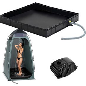 hillhub Portable Shower Pan 41x41x5 Inch, Foldable Drain Base | Leakproof PVC, Non-Slip, Detachable Drain Hose. Collapsible Shower Base for RV, Camping, Outdoor Tent, Glamping in Saudi Arabia