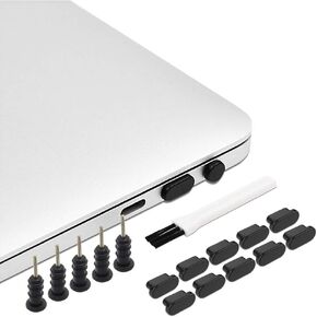 USB C and 3.5mm Dust Plugs 10 Pairs with Cleaning Brush, Black | Protects USB C and 3.5mm audio ports, helps block dust and lint, reusable covers, compact device care set in Kuwait