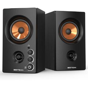 BESTISAN Active Bookshelf Speakers, 50W BT Home Speakers, 3’’ Woofer, 1’’ Silk Dome Tweeter PC Speakers, RCA Speakers for Desktop/Turntable/TV, Bass & Treble Adjustable, Headphone Port for Gaming in Kuwait