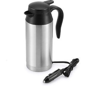 Sunsbell Portable Electric Car Kettle - 650ml Car Kettle Water Boiler 12V Car Heating Travel Cup Stainless Steel Car Heated Travel Mug Car Coffee Cup Warmer with DC 12V Charger for Car (Sliver) in Saudi Arabia