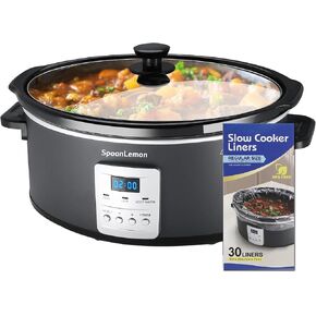 7QT Electric Slow Cooker with Digital Timer, 20H Programmable & 3 Heat Settings, Oval Ceramic Pot, Large Capacity for Family Dinner, Meal Prep, Compatible with 30 pcs 13"x21" Cooking Liners in Kuwait