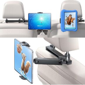 eSamcore iPad Holder for Car Backseat Kids, Headrest Tablet Car Mount | 3 in 1 Extension Arm, Dual 180° Fold, 360° Rotating, 1.57" Deep Clamp, Fits 5"-11.9" Phone & Tablets, Car Accessories for Mom in Saudi Arabia