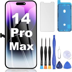ZOETEC Screen Replacement for iPhone 14 Pro Max LCD, [Support Face ID] Retina Display 3D Touch Screen Digitizer Assembly with Repair Tool Kits, Waterproof Adhesive, Tempered Glass in Saudi Arabia
