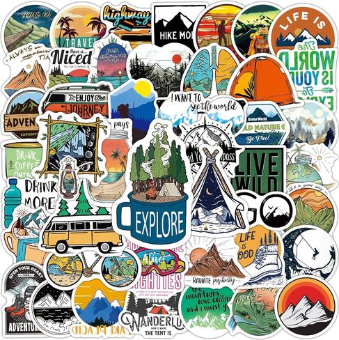 100 PCS Outdoor Camping Travel Stickers, Nature Scenic Sticker Packs Hiking Mountain Wildlife Adventure Decals for Men, Vinyl Waterproof Sticker for Water Bottles Luggage Suitcases Bike Kayak Camping in Saudi Arabia