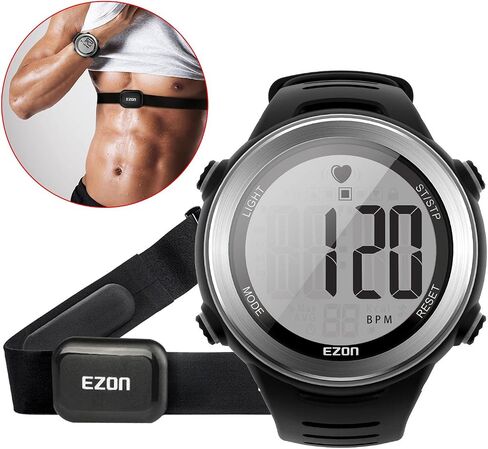 EZON Heart Rate Monitor and Chest Strap, Exercise Heart Rate Monitor, Sports Watch with HRM, Waterproof, Stopwatch, Hourly Chime T007 in Saudi Arabia