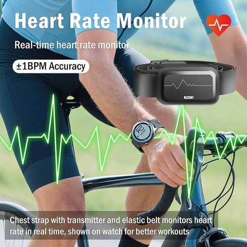 EZON Heart Rate Monitor and Chest Strap, Exercise Heart Rate Monitor, Sports Watch with HRM, Waterproof, Stopwatch, Hourly Chime T007 in Saudi Arabia
