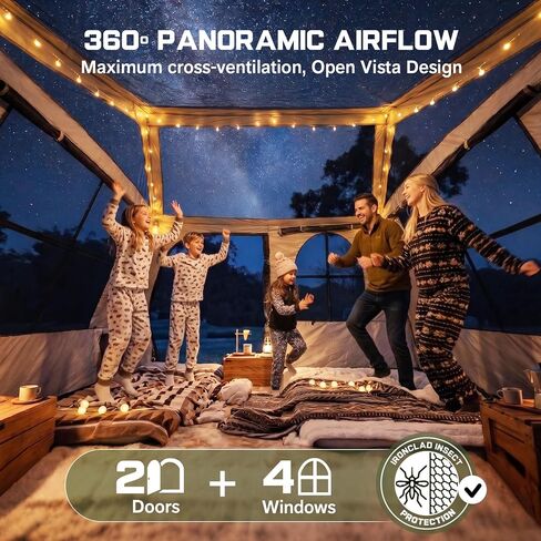 6 Person Tents for Camping Waterproof Family Cabin Tent with Full Rainfly | Setup in 60S Windproof Double Layer Large Cabin Tent, Spacious Breathable Family Camping Instant Tents with Carry Bag in Saudi Arabia