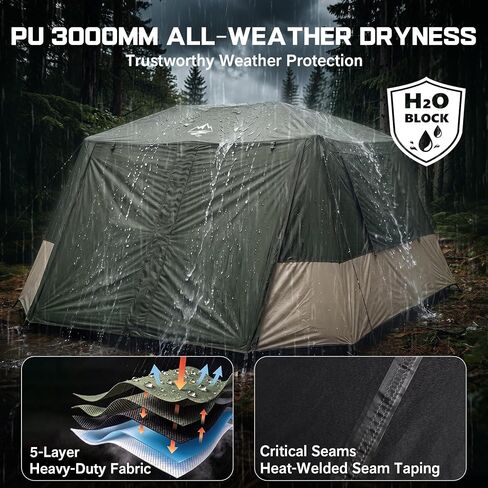6 Person Tents for Camping Waterproof Family Cabin Tent with Full Rainfly | Setup in 60S Windproof Double Layer Large Cabin Tent, Spacious Breathable Family Camping Instant Tents with Carry Bag in Saudi Arabia