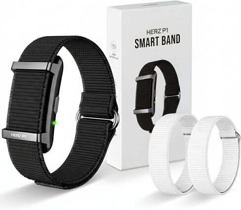 Herz P1 Smart Band + White Strap – Fitness & Sleep Tracking Wristband with Extra Adjustable Nylon Bands in Frosted White, Long Battery Life, Activity & Rest Monitoring, Splash Resistant, App Connected in Saudi Arabia