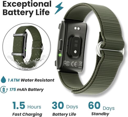 Herz P1 Smart Band + White Strap – Fitness & Sleep Tracking Wristband with Extra Adjustable Nylon Bands in Frosted White, Long Battery Life, Activity & Rest Monitoring, Splash Resistant, App Connected in Saudi Arabia