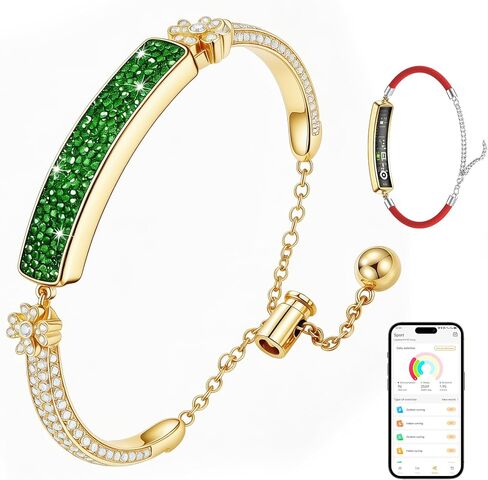 2-in-1 Crystal-Inlaid Smart Bracelet for Women, Jewelry Fitness Tracker with Heart Rate, Sleep & Cycle Tracking, IP68 Waterproof, Interchangeable Bands in Saudi Arabia
