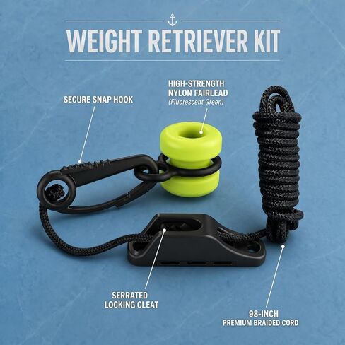 2010 Durable Downrigger Weight Retriever Kit - 98-Inch Cord with Snap, Cleat & Fairlead for Safe and Easy Weight Management - Ideal for Trolling and Deep-Sea Fishing in Saudi Arabia