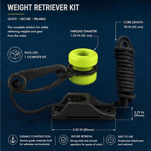 2010 Durable Downrigger Weight Retriever Kit - 98-Inch Cord with Snap, Cleat & Fairlead for Safe and Easy Weight Management - Ideal for Trolling and Deep-Sea Fishing in Saudi Arabia
