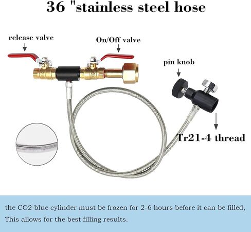 CGA320 Soda Machine blue Co2 Bottle Cylinder Refill Adapter Hose,For Refill blue Co2 Tank Bottle(CGA320 to TR21-4, Dual Valve With Gauge) (36In) in Saudi Arabia