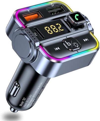 FM Transmitter for Car Bluetooth USB-C & USB Ports | Bluetooth V5.3 Car Radio Adapter, Hands-Free Wireless Car Kit with Ambient Light, U-Flash Playing Music, One Button Use in Saudi Arabia