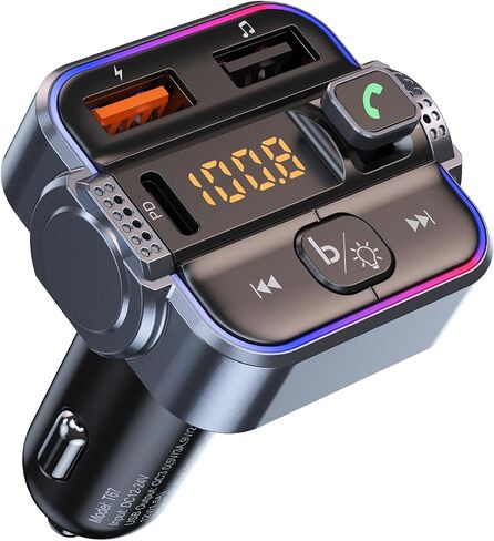 Bluetooth FM Transmitter for Car PD 30W & QC3.0 Fast Charging | Dual Mics Hands-Free Calling, Bluetooth Car Radio Adapter HiFi Bass Sound & Ambient Light, Support USB Drive in Saudi Arabia
