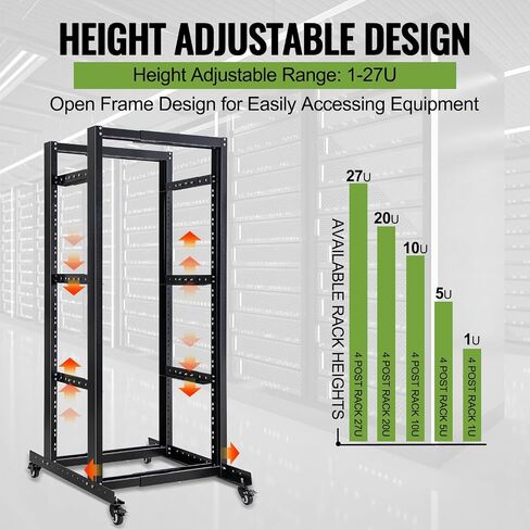 27U Server Rack, Network Rack W/Swivel Casters, Open Frame AV Rack | For Stereo/Computer/Data/IT Equipment in Saudi Arabia