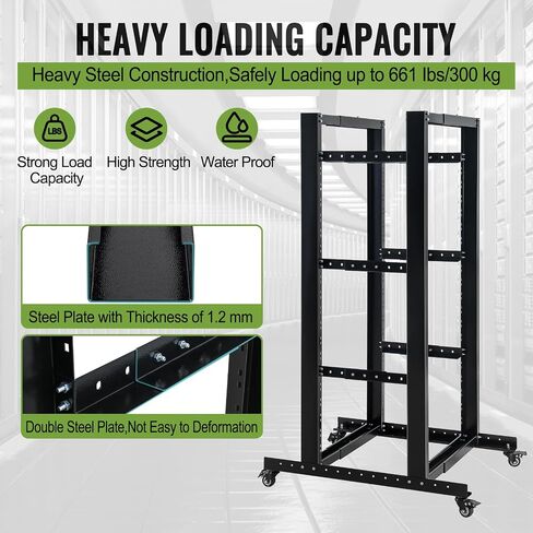 27U Server Rack, Network Rack W/Swivel Casters, Open Frame AV Rack | For Stereo/Computer/Data/IT Equipment in Saudi Arabia