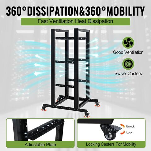 27U Server Rack, Network Rack W/Swivel Casters, Open Frame AV Rack | For Stereo/Computer/Data/IT Equipment in Saudi Arabia