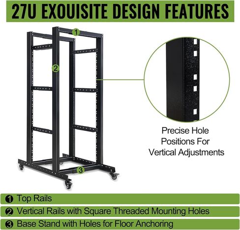 27U Server Rack, Network Rack W/Swivel Casters, Open Frame AV Rack | For Stereo/Computer/Data/IT Equipment in Saudi Arabia