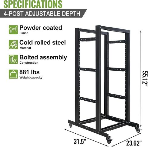 27U Server Rack, Network Rack W/Swivel Casters, Open Frame AV Rack | For Stereo/Computer/Data/IT Equipment in Saudi Arabia