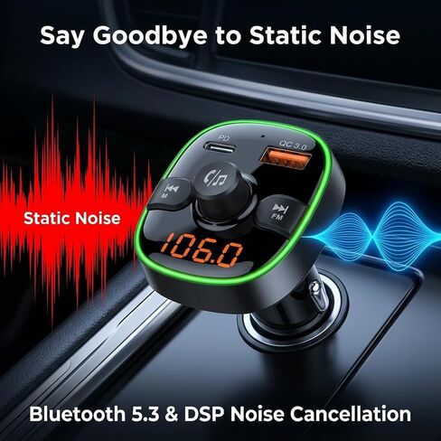 جهاز إرسال FM BC60 بلوتوث 5.3 للسيارة، PD 30W & QC 3.0 شحن سريع مزدوج، مكالمات بدون استخدام اليدين، مراقبة جهد بطارية السيارة، قابس فائق الثبات، صوت واضح للغاية in Kuwait