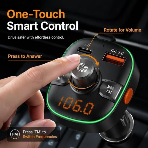 جهاز إرسال FM BC60 بلوتوث 5.3 للسيارة، PD 30W & QC 3.0 شحن سريع مزدوج، مكالمات بدون استخدام اليدين، مراقبة جهد بطارية السيارة، قابس فائق الثبات، صوت واضح للغاية in Kuwait