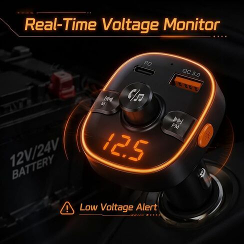 جهاز إرسال FM BC60 بلوتوث 5.3 للسيارة، PD 30W & QC 3.0 شحن سريع مزدوج، مكالمات بدون استخدام اليدين، مراقبة جهد بطارية السيارة، قابس فائق الثبات، صوت واضح للغاية in Kuwait