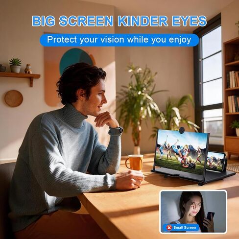 Phone Magnifier Screen, 10inch HD Mobile Screen Magnifier Version Enlarger for Movies Videos Games, Clear, Lightweight Foldable Mobile Phone Holder Compatible with All Smartphones (Black) in Saudi Arabia
