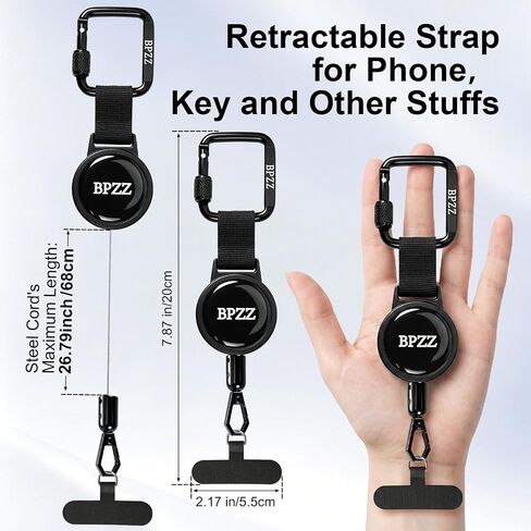 Retractable Phone Lanyard, Anti-Theft Phone Tether with Cut-Resistant Steel Cord, Cellphone Strap with Swivel Metal Buckle for Hiking Skiing Fishing Climbing and Daily Use in Saudi Arabia