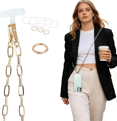 Crossbody Phone Lanyard Chain Shoulder CellPhone Strap Phone Charm Neck Chain iPhone Holder 3 Pad Patche Tether Universal for iPhone 16 Pro Max 15 14 11 Samsung S24 Flip 5 Google Moto Gold in Saudi Arabia