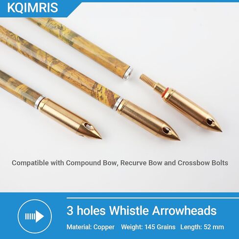 Archery Copper Whistling Arrowheads, 145 Grains Signal Arrow Tips | 3 Holes Whistle Broadheads for Compound Bow and Recurve Bow Arrows in Saudi Arabia