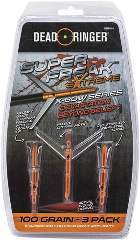 Dead Ringer Super Freak Extreme Crossbow Broadhead, 2 Blade 100 Grain Broadhead for Crossbow Hunting, Hunting Broadhead with 2 1/4 Inch Cutting Width, 3-Pack of Broadheads in Saudi Arabia