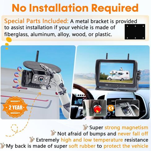 Magnetic RV Backup Camera Wireless Clear Picture: Install-Free Super Strong | Magnet Stays Firm on Roads & Scratch Proof Stable Signal No-Lag for Trailer Camper Solar 7'' Recording Monitor System in Saudi Arabia