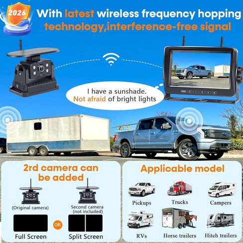 Magnetic RV Backup Camera Wireless Clear Picture: Install-Free Super Strong | Magnet Stays Firm on Roads & Scratch Proof Stable Signal No-Lag for Trailer Camper Solar 7'' Recording Monitor System in Saudi Arabia