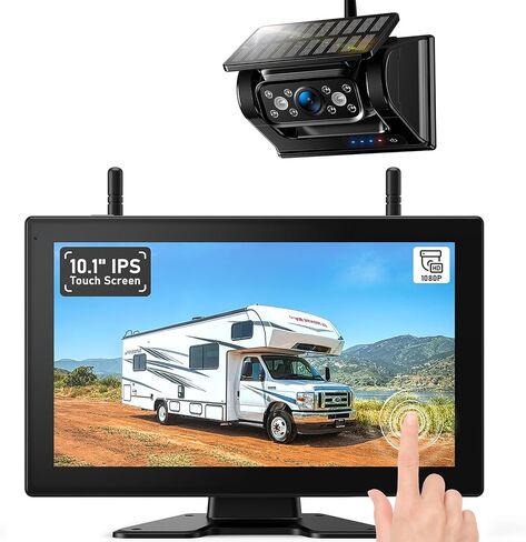 ZEROXCLUB 4 Magnetic Solar Wireless Backup Camera HD1080P DVR 10.1" Touchscreen Monitor, Quad RV Rearview Backup Cameras Wireless System for RV Trailer Tractor, Built-in 9600mAh Solar Battery, BL104 in Saudi Arabia